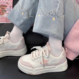 Women'S Lightweight Comfort Fit Sneakers - Elegant & Pink Pastel Round-Toe Mid-Top Design, Cushioned EVA Upper & Arch Support, PVC Lining, Synthetic Cover Sole - Casual Walking Shoes for Casual Attire, Gym, Shopping - Breathable Fabric Insole