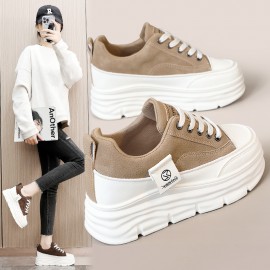 Women'S Two-Tone Chunky Platform Sneakers with Height Increase - Breathable Mesh Upper, Cushioned EVA Insole & Arch Support, Low-Top Lace-Up Casual Shoes with Tassel Accent - & All-Season Versatile Footwear for Daily Wear, Office
