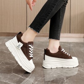 Women'S Two-Tone Chunky Platform Sneakers with Height Increase - Breathable Mesh Upper, Cushioned EVA Insole & Arch Support, Low-Top Lace-Up Casual Shoes with Tassel Accent - & All-Season Versatile Footwear for Daily Wear, Office