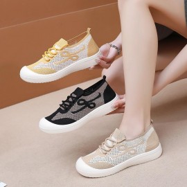 New Women'S Breathable Mesh Sneakers | Casual Low-Top Shoes, Versatile Fashion, Comfortable, Slip-on Closure, Solid Color Fabric Upper, Women Shoes