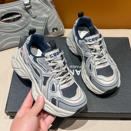 Soft-Soled Comfortable Dad Sneakers | Women'S Thick-Soled Height-Increasing Versatile Sports Shoes with EVA and Fabric Upper, PVC and Sole, Lace-up Closure, Solid Color, Plain Toe, Low Top, All-Season