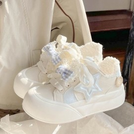 Women's White Sneakers with Platform Sole - Comfortable Walking Shoes Suitable for, Round Toe Mid-Top Casual Sneakers, Lightweight Outsole, Cushioned PVC - Casual Attire, Spring/Fall Transitional Footwear (New Arrival), Women Shoes