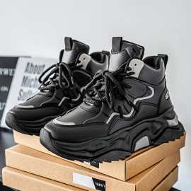 High Top Casual Shoes | New Versatile Fashion Men'S Shoes, Men'S Streetwear Sneakers, Winter Warm Fleece Lined Anti-Slip Shoes, Retro Chunky German Army Trainers, Outdoor Work Boots, Upper and Sole, Fabric Inner, Lace Closure