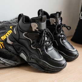 High Top Casual Shoes | New Versatile Fashion Men'S Shoes, Men'S Streetwear Sneakers, Winter Warm Fleece Lined Anti-Slip Shoes, Retro Chunky German Army Trainers, Outdoor Work Boots, Upper and Sole, Fabric Inner, Lace Closure