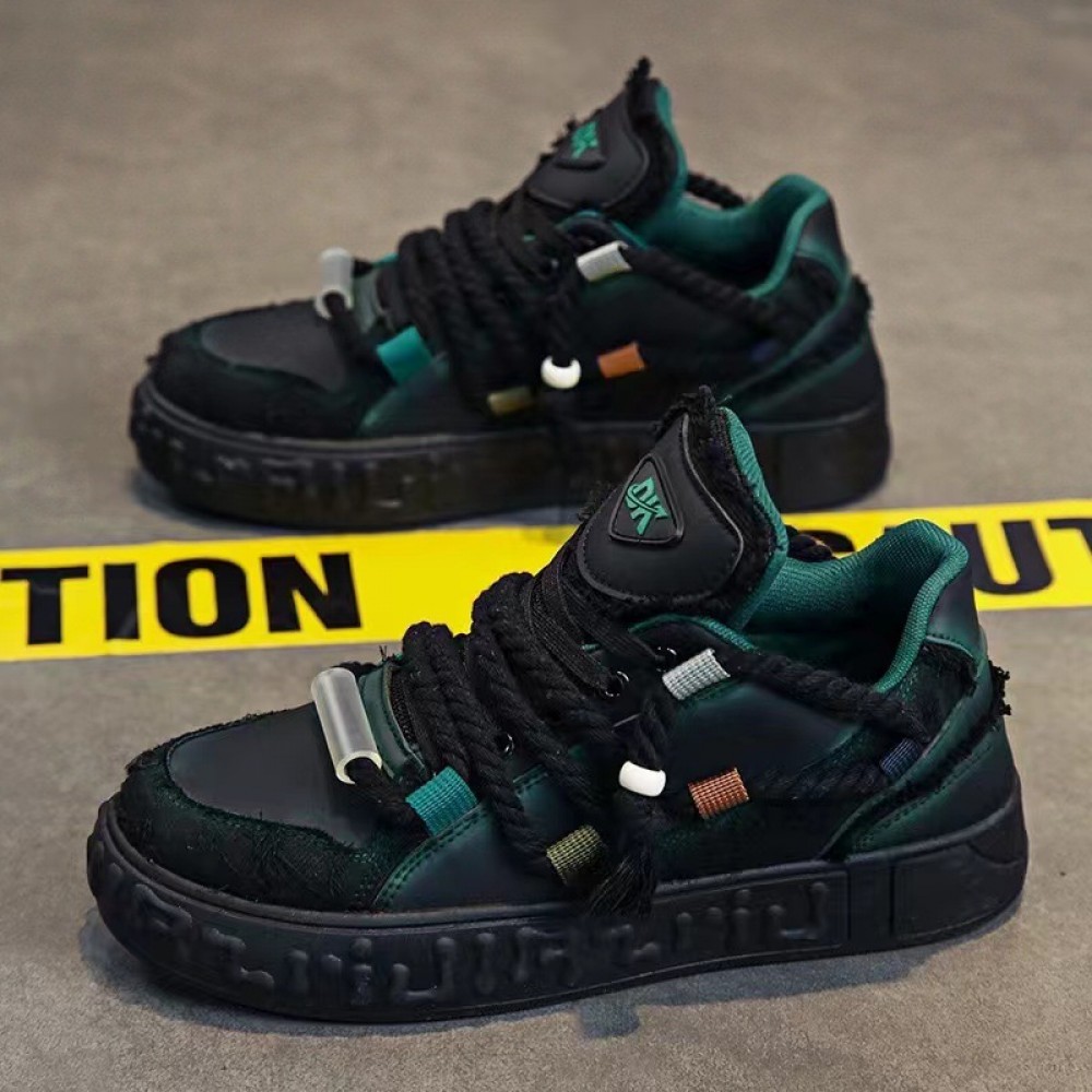 Men's Bohemian Style Rope Braided Sneakers- Low-top Lace-up Beige/White//Green  Shoes with Braided Rope Decoration, Lightweight All-season Casual Shoes, Fabric Upper and Cushioned Insole, Suitable for Bohemian Fashion Street Style