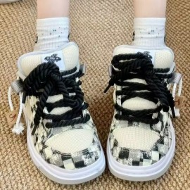 Men's & Women's Chunky Platform Sneakers - Heavy-Duty PU Sole Skate Shoes with Beige/Yellow/White/Golden Chunky Height Increase, Lace-Up Low-Top Casual Sports Shoes for, All-Season Wear (No Heel Lifts/Easy-Care)