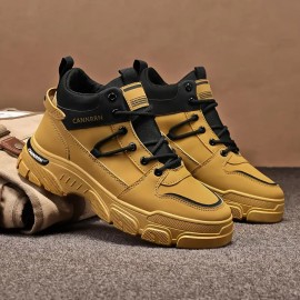 Casual Work Shoes for Men, Designed As Fashionable Boots That Are Breathable And. Made with Faux, Featuring a PVC Sole And EVA Insole, They Have a Round Toe And a Lace-Up Style. These Mid-High Tube Boots Are Perfect for Running, Hiking