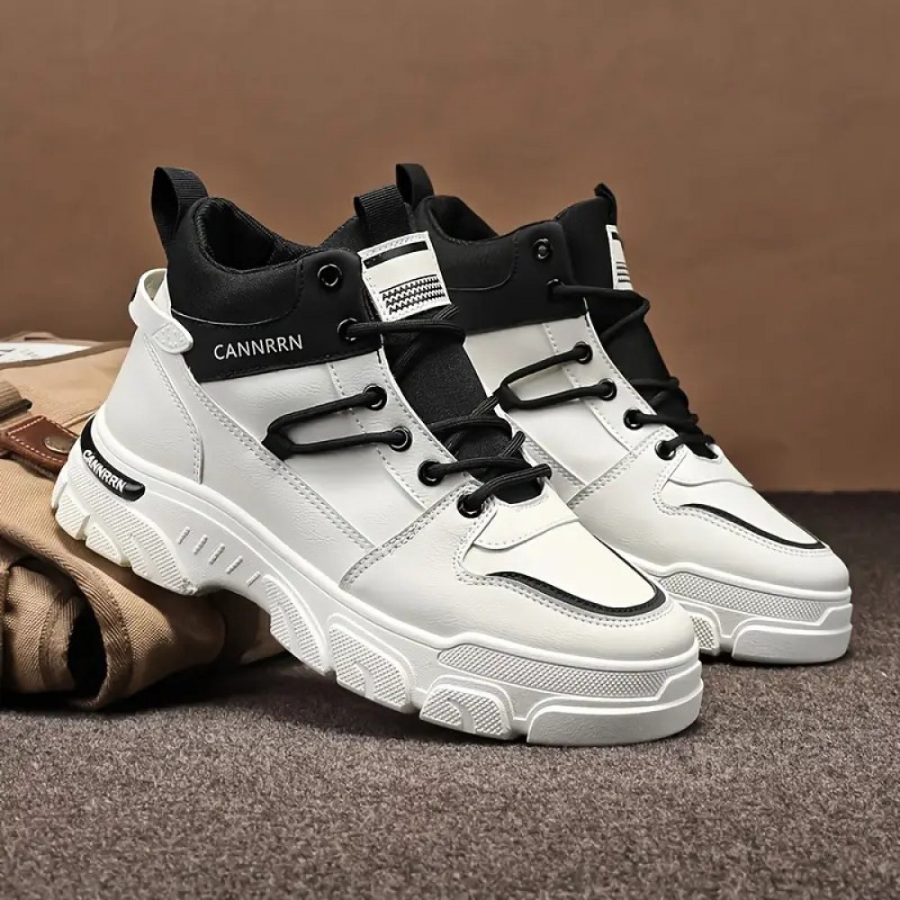 Casual Work Shoes for Men, Designed As Fashionable Boots That Are Breathable And. Made with Faux, Featuring a PVC Sole And EVA Insole, They Have a Round Toe And a Lace-Up Style. These Mid-High Tube Boots Are Perfect for Running, Hiking