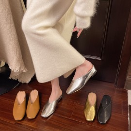 Women's Slip-On Mule Flats - Closed Square Toe Backless Dress Shoes with Cushioned Insole & Sole, All-Season Casual & Dressy Flats for, Semi-Formal, Casual Attire,,,