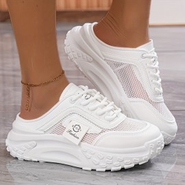 Women's Breathable Mesh Sneakers with Thick EVA Sole - Beige Slip-On Casual Shoes, Cushioned Comfortable - Footwear Suitable for Walking, Standing & Casual Attire, Women Shoes