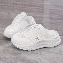 Women's Breathable Mesh Sneakers with Thick EVA Sole - Beige Slip-On Casual Shoes, Cushioned Comfortable - Footwear Suitable for Walking, Standing & Casual Attire, Women Shoes