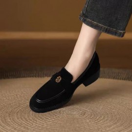 Women'S Loafers | Rustic Round Toe Block Heel Shoes | Versatile Moccasins with Floral Lined Comfort | Fall & Winter Wear, Women Shoes