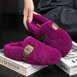 New Women'S Cozy Fleece Mules | Closed-Toe Warm Soft Flat , Indoor & Outdoor Dual-Use, All-Season, Non-Slip, Wear-Resistant, Casual Shoes