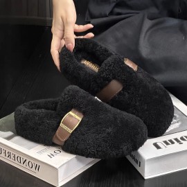 New Women'S Cozy Fleece Mules | Closed-Toe Warm Soft Flat , Indoor & Outdoor Dual-Use, All-Season, Non-Slip, Wear-Resistant, Casual Shoes