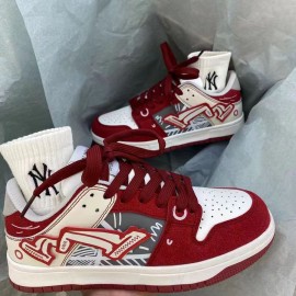 Men'S Retro College Style Sneakers | Red Unisex Casual Skate Shoes, Stylish Couple'S Wear, Comfortable Unique Design, Upper & Sole, PVC Inner, Lace Closure, Round Toe, Low Top