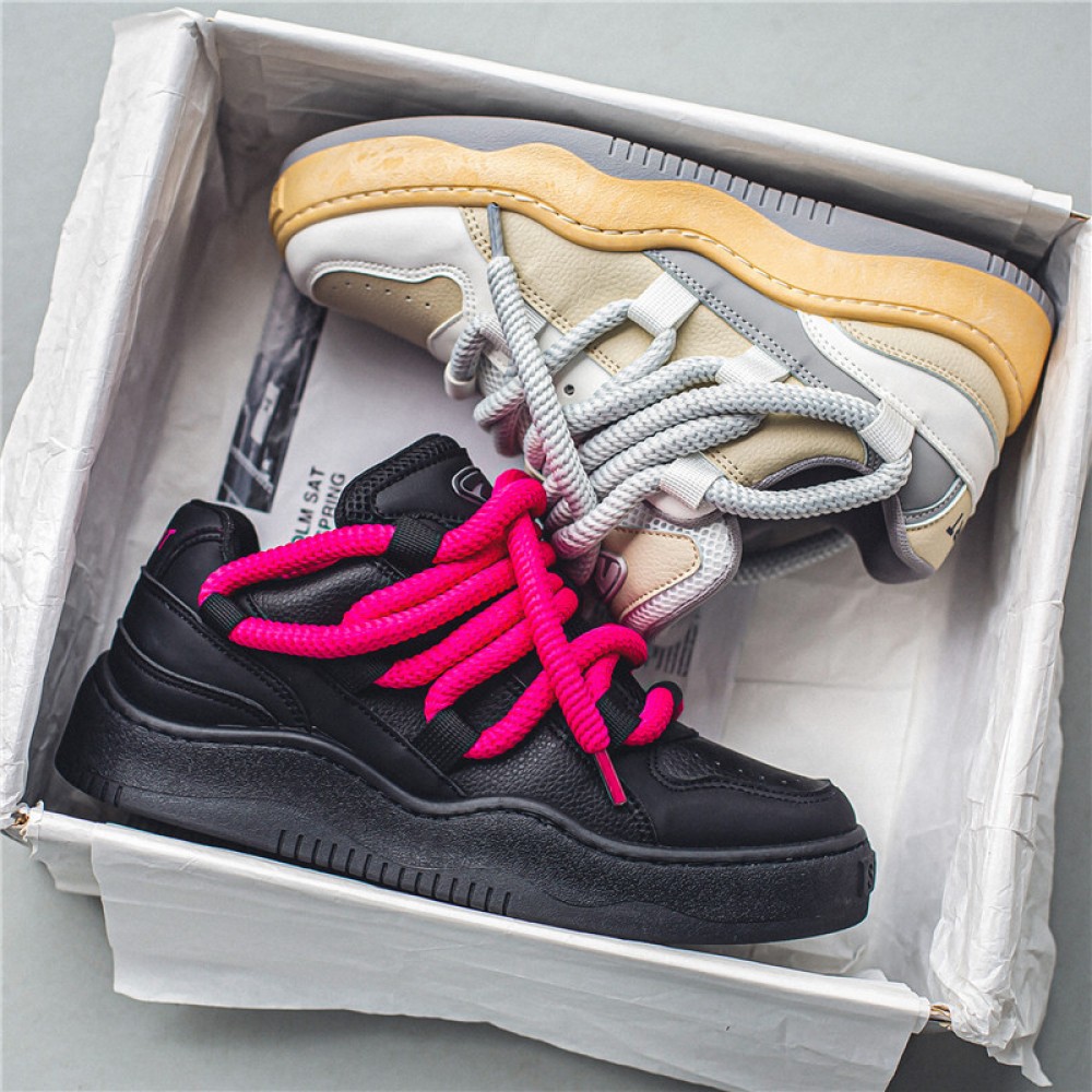 Men'S & Women'S Chunky Platform Sneakers - Korean Retro Style Wide Width Shoes with Thick EVA Sole, Low-Top Round Toe & Lace-Up Closure, /Pink Colorway - All-Match Casual Footwear for Spring/Autumn, Versatile for Everyday & Statement Outfits