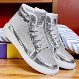 Sneakers, A Pair Of Fashionable And Trendy High Top Casual Sports Shoes for All Seasons, with A Neutral And Fashionable Casual Shimmering Glitter Upper, Suitable for Casual Running And Hiking. High Top Classic Skateboard Shoes, Versatile Lightweight