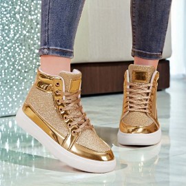 Sneakers, A Pair Of Fashionable And Trendy High Top Casual Sports Shoes for All Seasons, with A Neutral And Fashionable Casual Shimmering Glitter Upper, Suitable for Casual Running And Hiking. High Top Classic Skateboard Shoes, Versatile Lightweight