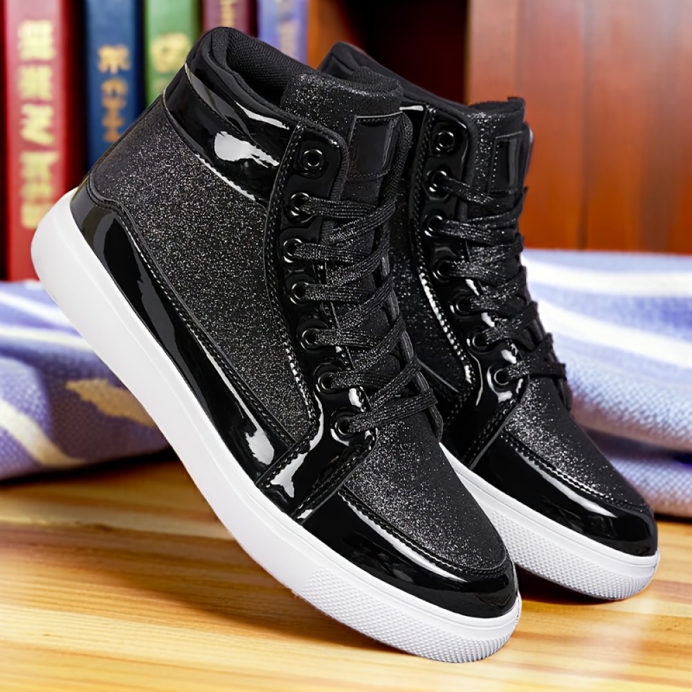 Sneakers, A Pair Of Fashionable And Trendy High Top Casual Sports Shoes for All Seasons, with A Neutral And Fashionable Casual Shimmering Glitter Upper, Suitable for Casual Running And Hiking. High Top Classic Skateboard Shoes, Versatile Lightweight