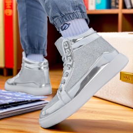 Sneakers, A Pair Of Fashionable And Trendy High Top Casual Sports Shoes for All Seasons, with A Neutral And Fashionable Casual Shimmering Glitter Upper, Suitable for Casual Running And Hiking. High Top Classic Skateboard Shoes, Versatile Lightweight