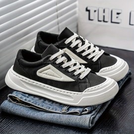 New Men's Low-Top Canvas Shoes - Platform Breathable Casual Sneakers, Student Versatile Round-Toe Design with Slip- Vulcanized Sole