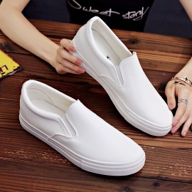 Slip-On Sneakers - Slip-On Closure, Synthetic Upper & Cushioned Rubber Sole - Minimalist White Shoes for Men, Women, Teens - Everyday, Formal, Dance - Easy Slip-On Design - Unisex Casual Shoes, Unisex Slipons, Everyday Footwear, Dance Footwear