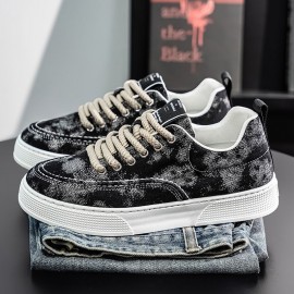 Men's Vintage Sneakers Low-Top Canvas Shoes - Classic American Retro Plaid & Solid Color Lace-Up Round Toe Casual Athletic Wear, Breathable Sole Skate Shoes for Streetwear ( Cushioning) - Versatile Footwear Kicks for