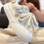 Women's Korean-Style Chunky Platform Sneakers - Korean Wave K-Footprint Lace-Up Low-Top White PU Cover Round-Toe Shoes with Thick Rubber Sole, Sheepskin for Autumn Winter, Cute Casual & Dressy Outfits (Comfortable)