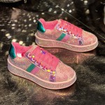 Women's Korean-Style Slip- Sneakers Suitable for - European Starry Sky Rhinestone Low-Top Round Toe Casual Shoes, Soft PVC & Cushioned Insole, Trendy Color Block for Parties, Daily Wear, Year-Round Outfits (Comfortable), Women Shoes