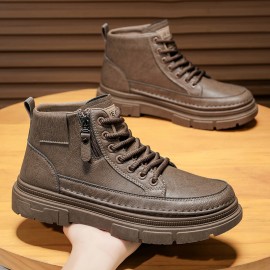 Women'S High-Top Work Boots Sneakers - Thick Anti-Slip Rubber Sole, Lace-Up Ankle Support, Cushioned Insole & Plush - All-Season PVC Upper Casual & Light Work Boots for Everyday (Grey) - Durable Round-Toe Design for Job & Leisure