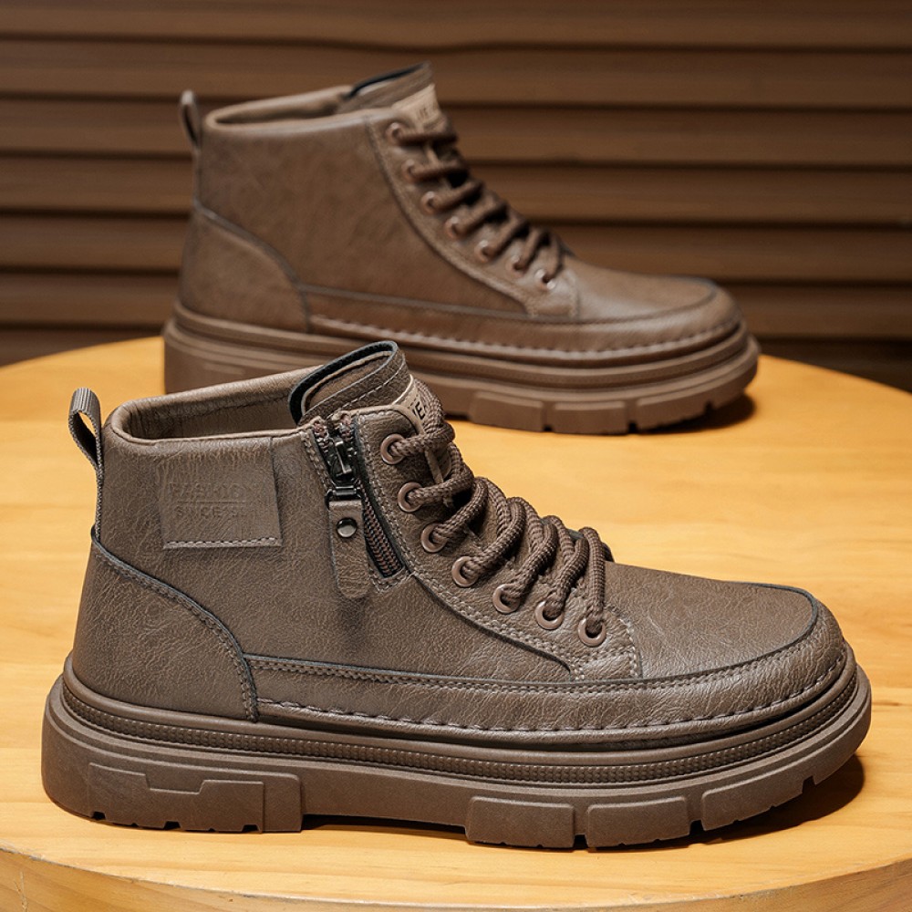 Women'S High-Top Work Boots Sneakers - Thick Anti-Slip Rubber Sole, Lace-Up Ankle Support, Cushioned Insole & Plush - All-Season PVC Upper Casual & Light Work Boots for Everyday (Grey) - Durable Round-Toe Design for Job & Leisure