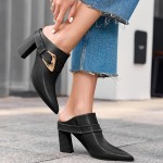 Women's Elegant Chunky Wedge Mule Boots - Slip-On Pointed Toe Dress Booties with Buckle Accent, Chunky Heel,  Upper &, Machine Washable for Fall, Casual to Dressy Outfits