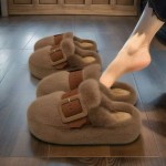 Women'S Winter Fuzzy Clogs | Platform Outdoor Slides Warm House Shoes Non-Slip Thick Sole faux fur Boots | Casual Style, Solid Color, Fabric Upper, Sole