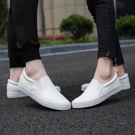 Men'S & Women'S Slip-On White Sneakers - Low-Top Round Toe Casual Dance Shoes with Soft Rubber Sole, Breathable Faux Upper & Arch Support